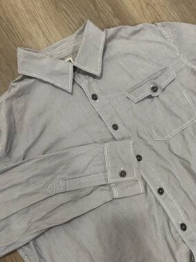 Converse Pinstripe Button Down Shirt Gray White Cotton Men’s Size XL